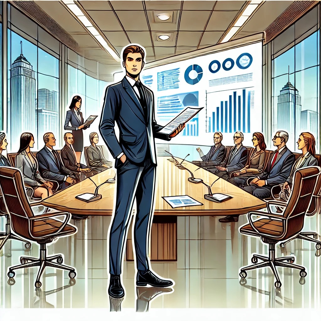 Man standing in a board meeting